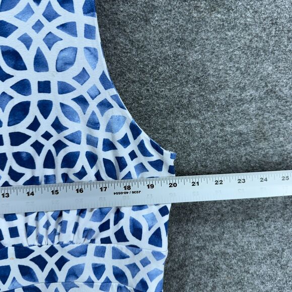 JM Collection Dress Women XL Blue Geometric Shift Midi V-Neck Sleeveless Rayon - Picture 4 of 7